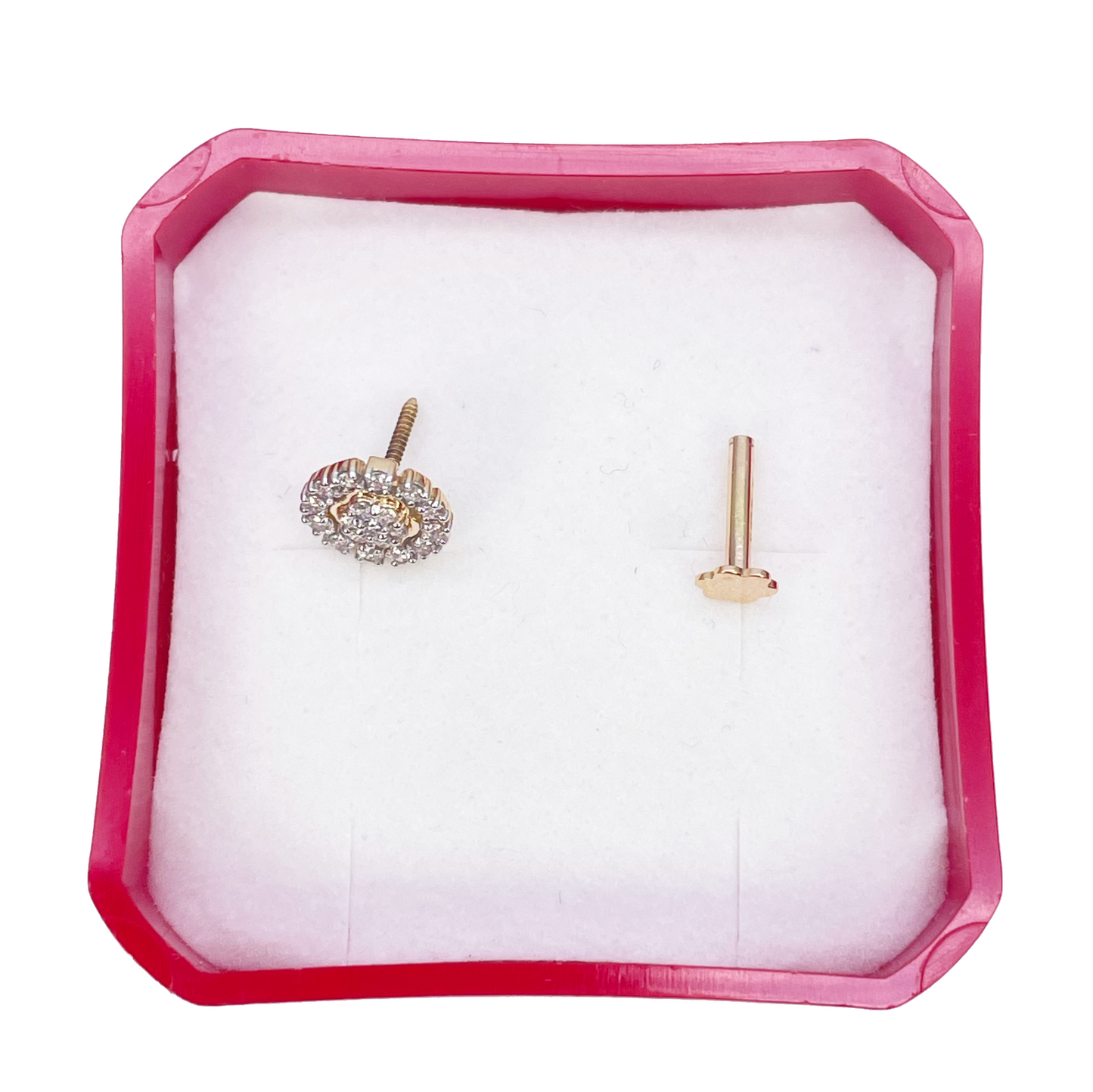 18ct Yellow Gold Diamond Floral Round Nose Stud 0.12ct 7.1mm Width