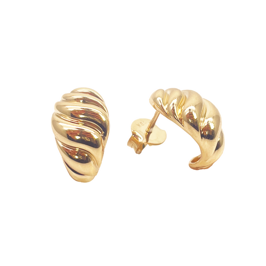 18ct Yellow Gold Twisted Repousse Croissant Style High Polished Chic Earrings