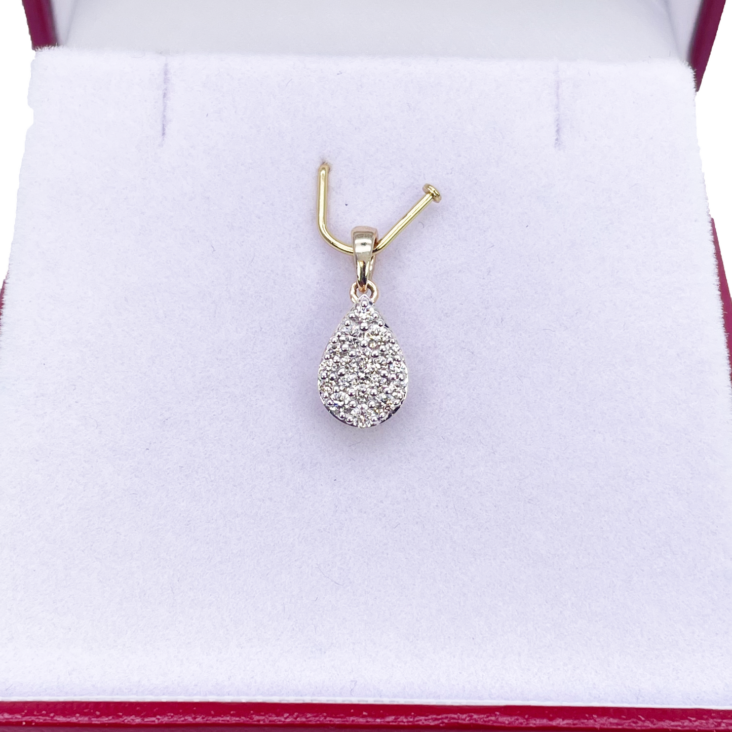 14ct Yellow Gold Round Diamond Pear Cluster Pendant 0.24ct