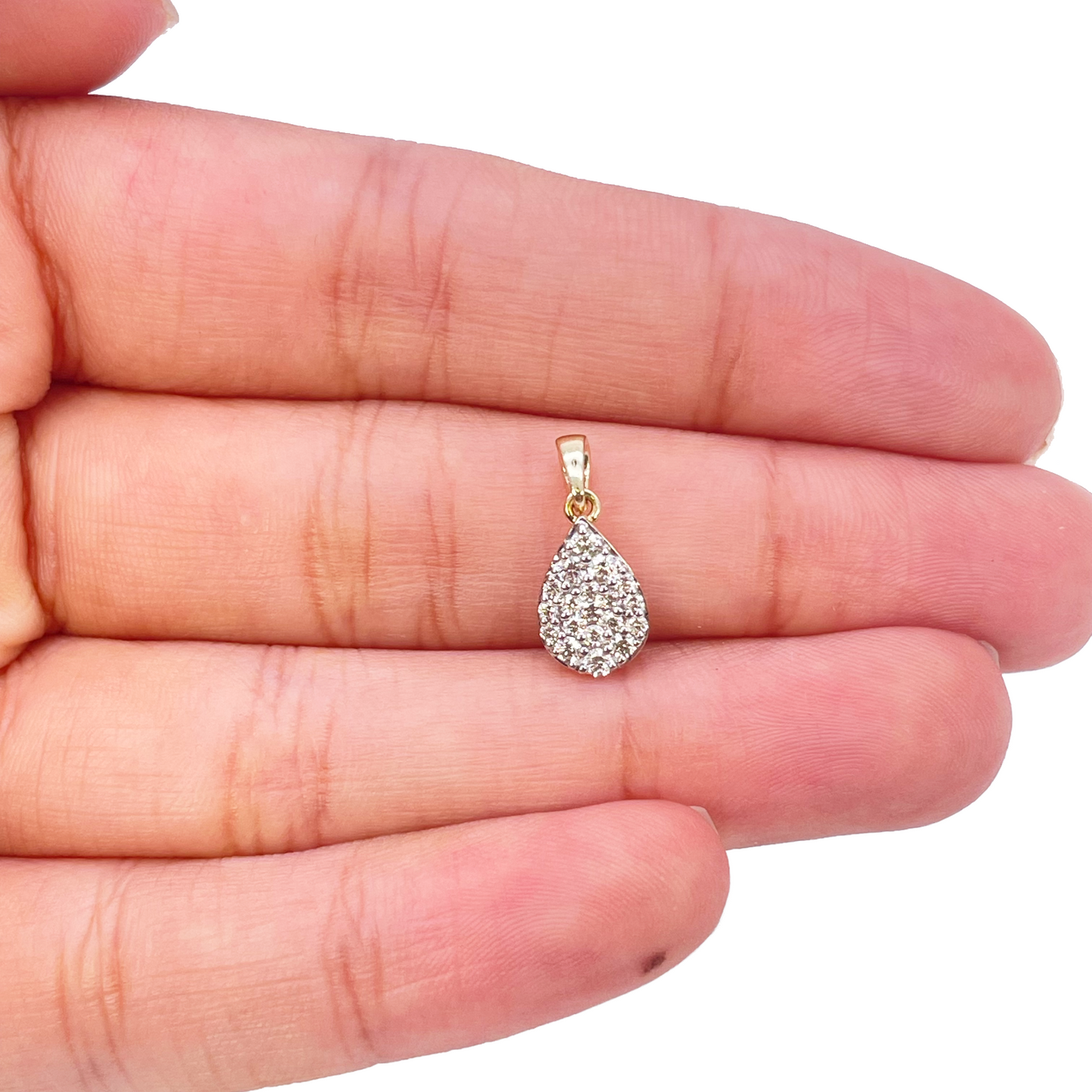 14ct Yellow Gold Round Diamond Pear Cluster Pendant 0.24ct