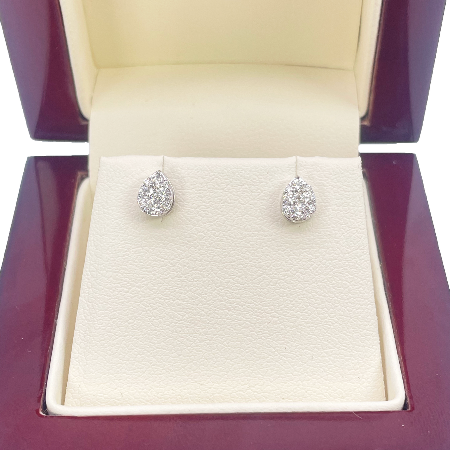 18ct White Gold Round Diamonds Teardrop Studs Earrings 0.33ct