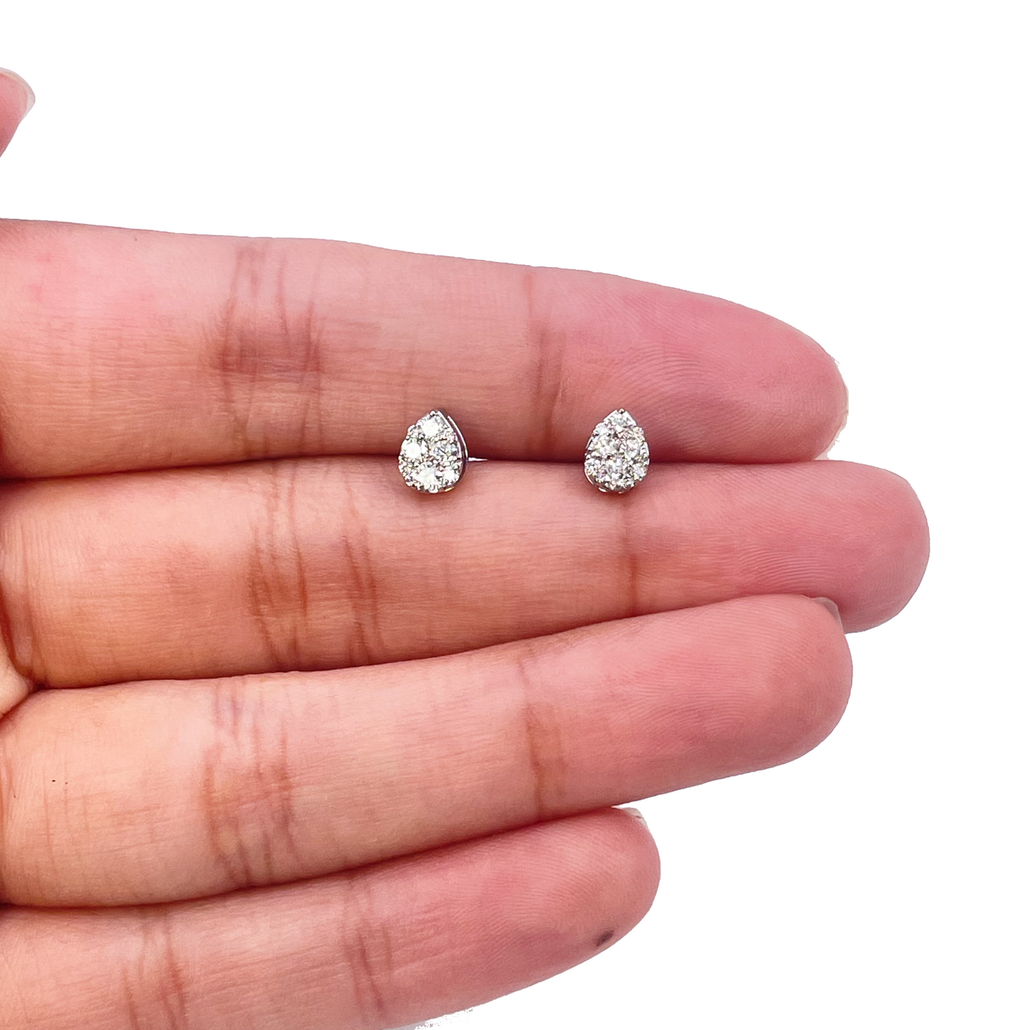 18ct White Gold Round Diamonds Teardrop Studs Earrings 0.33ct