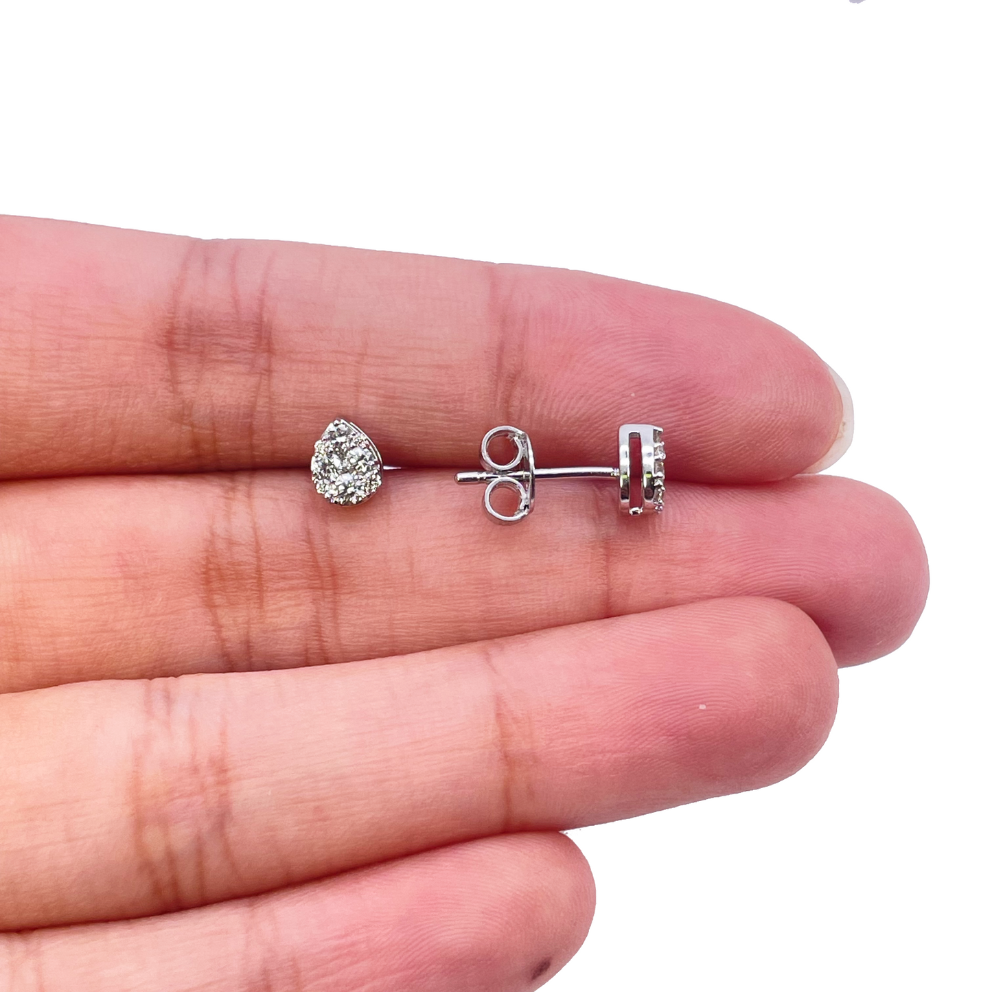 18ct White Gold Round Diamonds Teardrop Studs Earrings 0.33ct