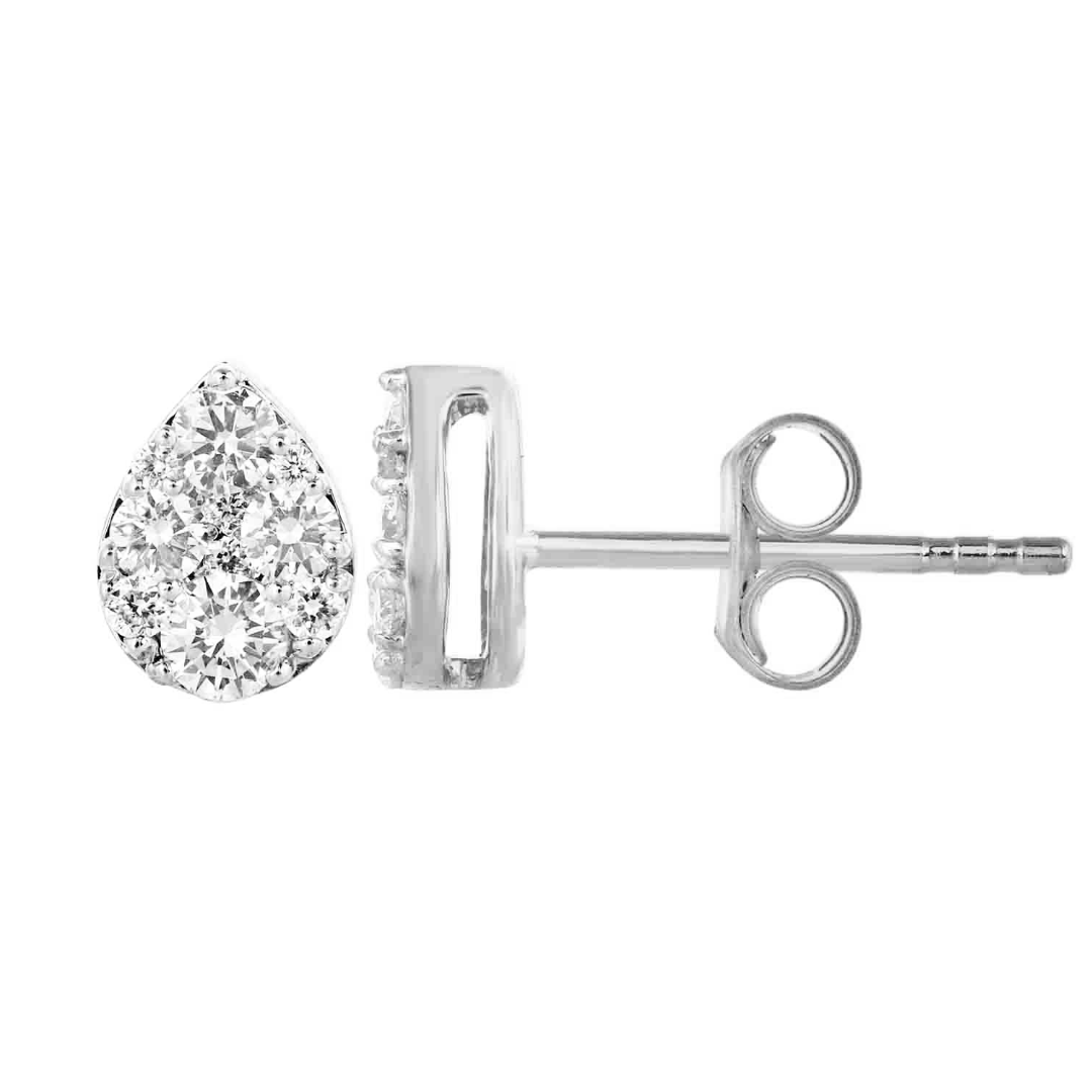 18ct White Gold Round Diamonds Teardrop Studs Earrings 0.33ct