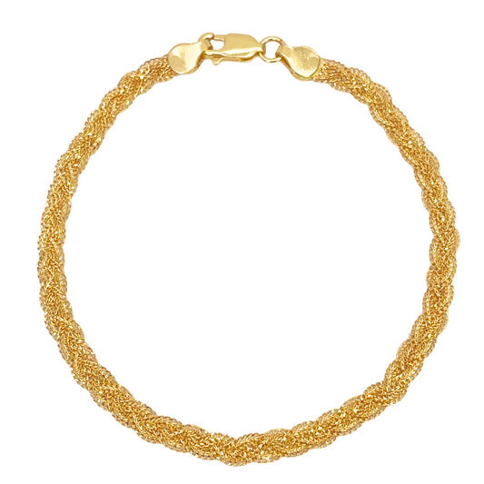 22ct Yellow Gold Braided Twist Flat Bracelet 6.5 Inches 4mm width