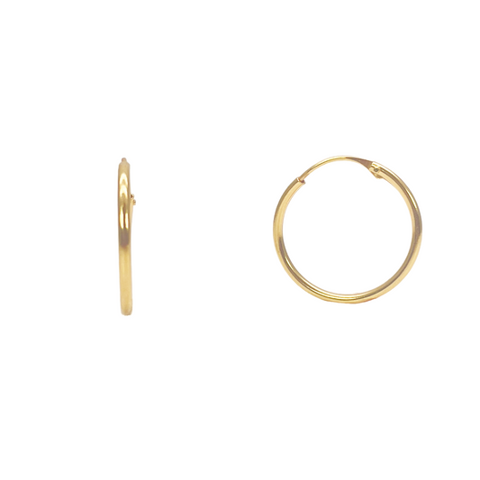 22ct Yellow Gold Pair Of Plain High Polished Hoop Earrings 15.5mm