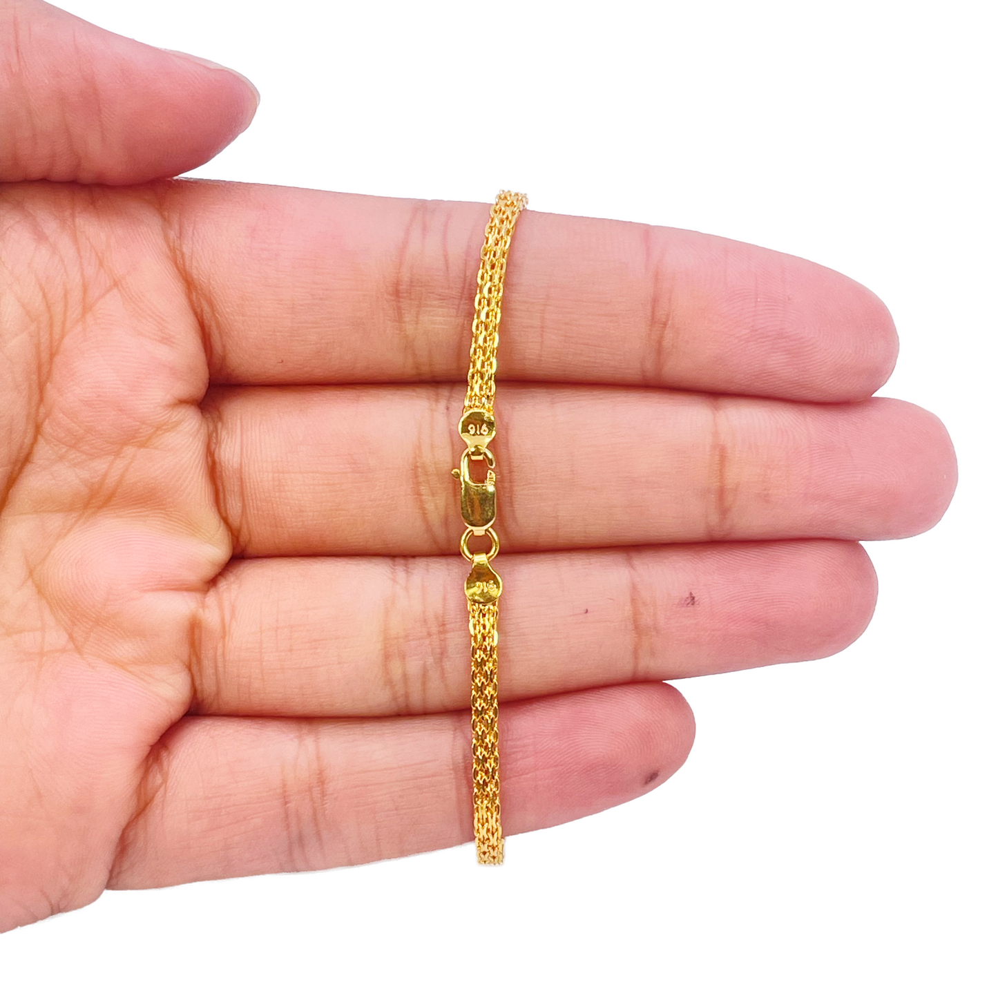 22ct Yellow Gold Flat High Polished Chain Bracelet 7'' inches 2.4mm Wide