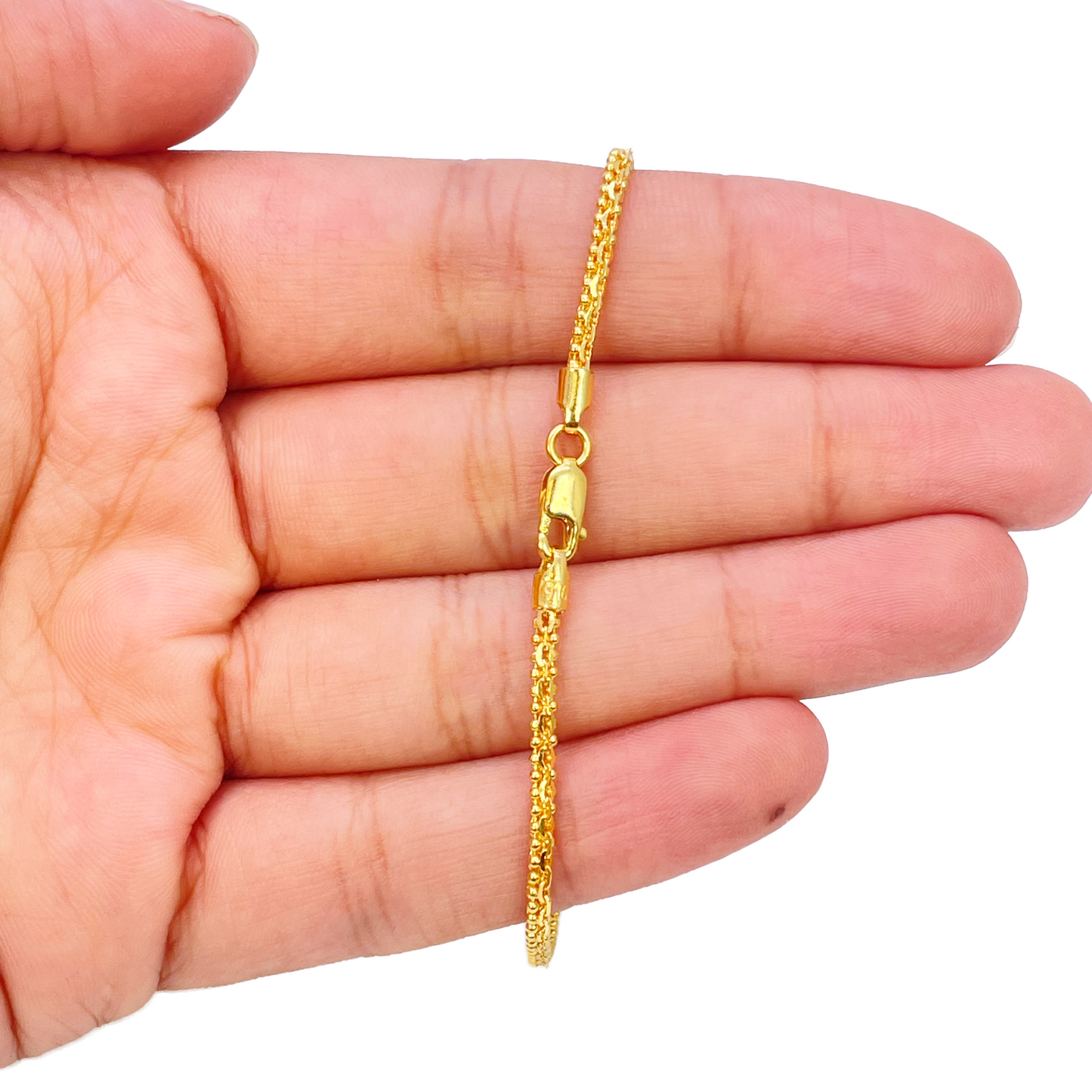 22ct Yellow Gold High Polished Beaded Chain Link Bracelet 7'' inches 1.7mm Wide