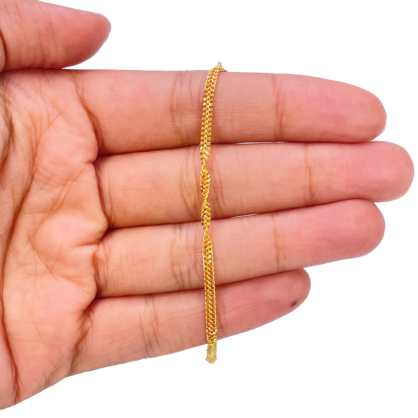 22ct Yellow Gold High Polished Twisted Ripple Bracelet 7'' inches 2.3mm Wide 