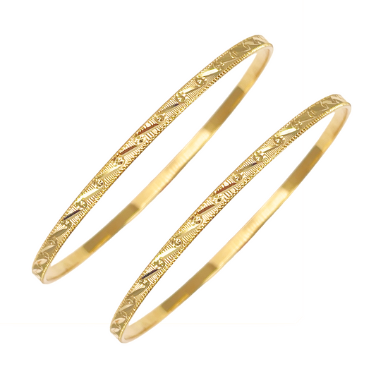 22ct Yellow Gold Set Of Two Solid Round Diamond Cut Bangle Size 2.4