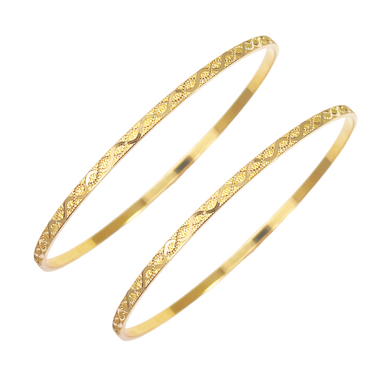 22ct Yellow Gold Set Of Two Solid Round Diamond Cut Swirl Design Bangle Inside DIameter: 19.1mm