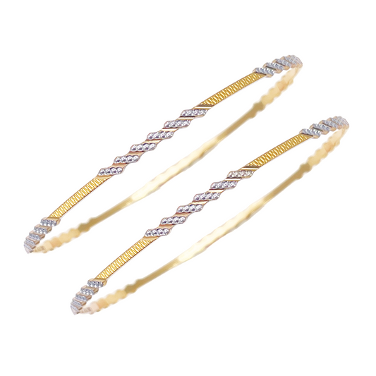 22ct Yellow Gold Set Of Two Solid Diamond Cut Two-Tone Bangle Inside Diameter: 19.1mm