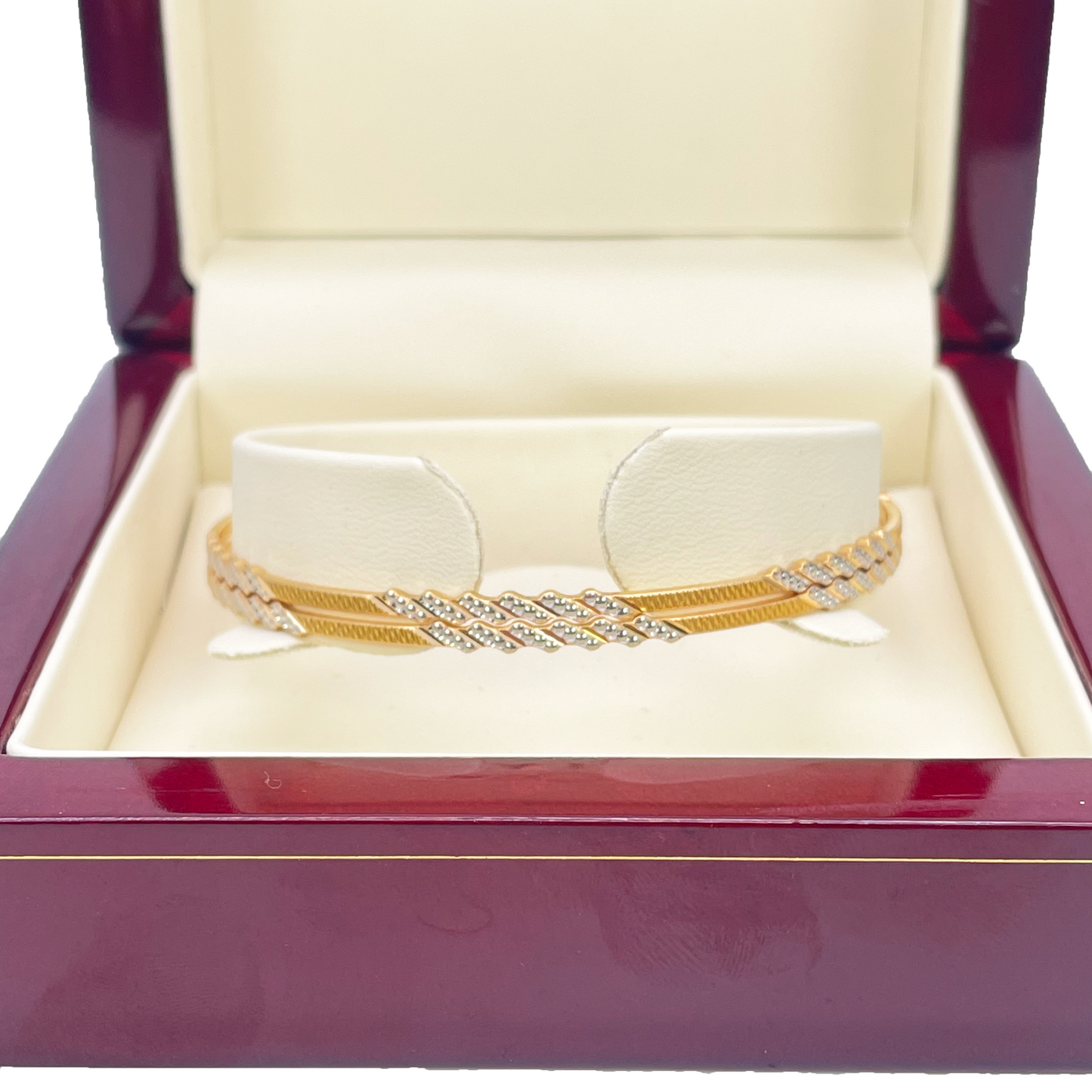 22ct Yellow Gold Set Of Two Solid Diamond Cut Two-Tone Bangle Inside Diameter: 19.1mm