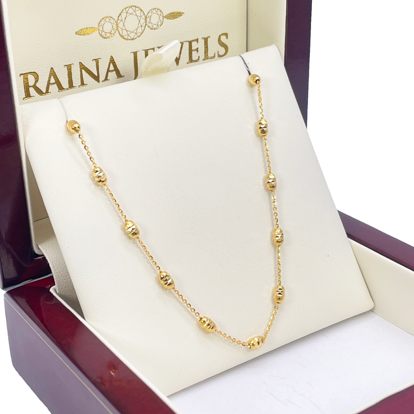 22ct Yellow Gold Shiny Diamond Cut Ball Beaded Necklace 18