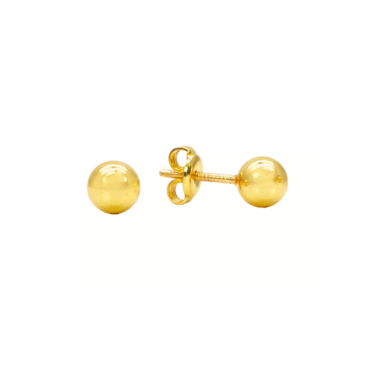 22ct Yellow Gold High Polished Round Plain Ball Stud Earrings 5mm 