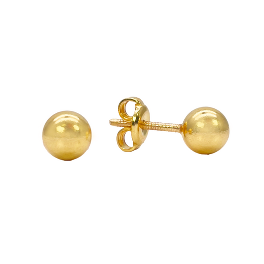 22ct Yellow Gold High Polished Round Plain Ball Stud Earrings 5mm