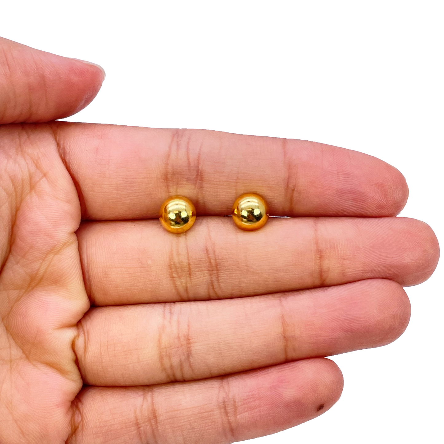 22ct Yellow Gold High Polished Plain Half Ball Stud Earrings 7mm