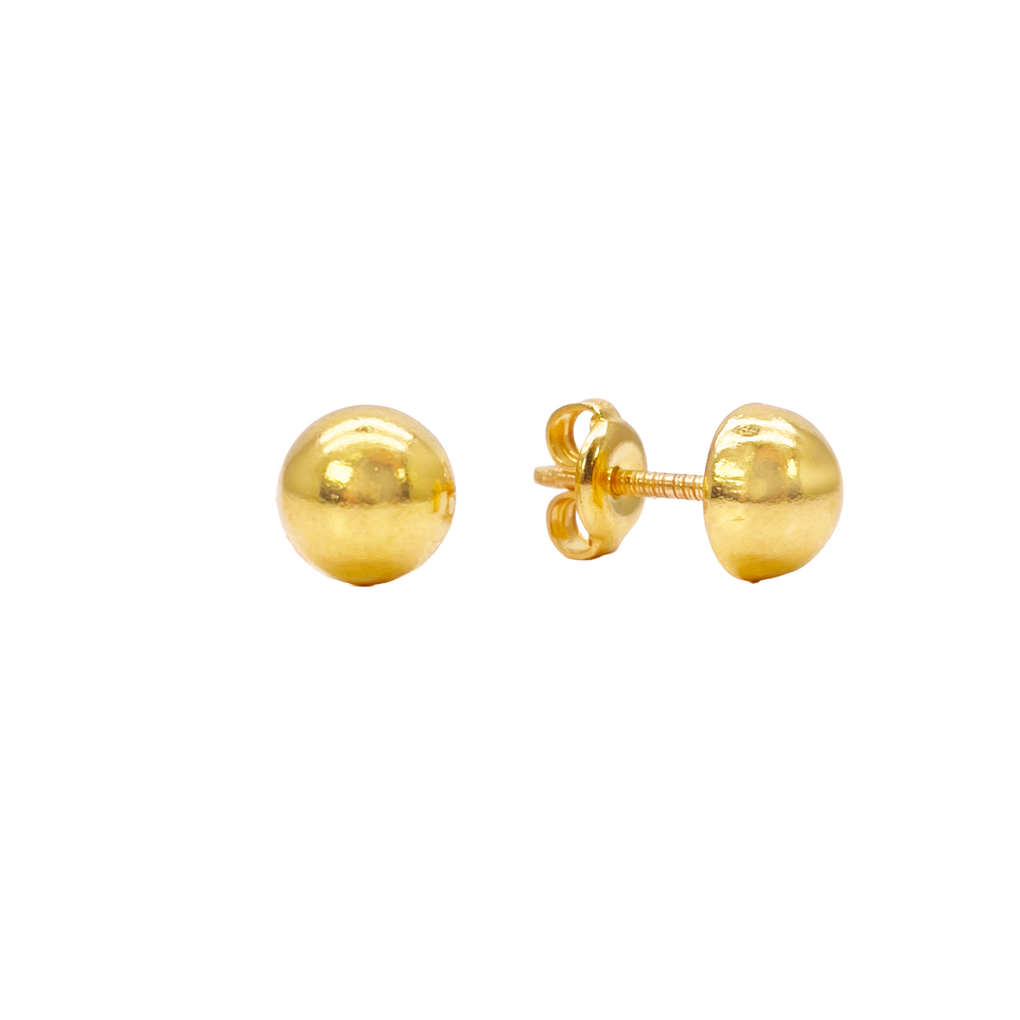 22ct Yellow Gold High Polished Plain Half Ball Stud Earrings 7mm