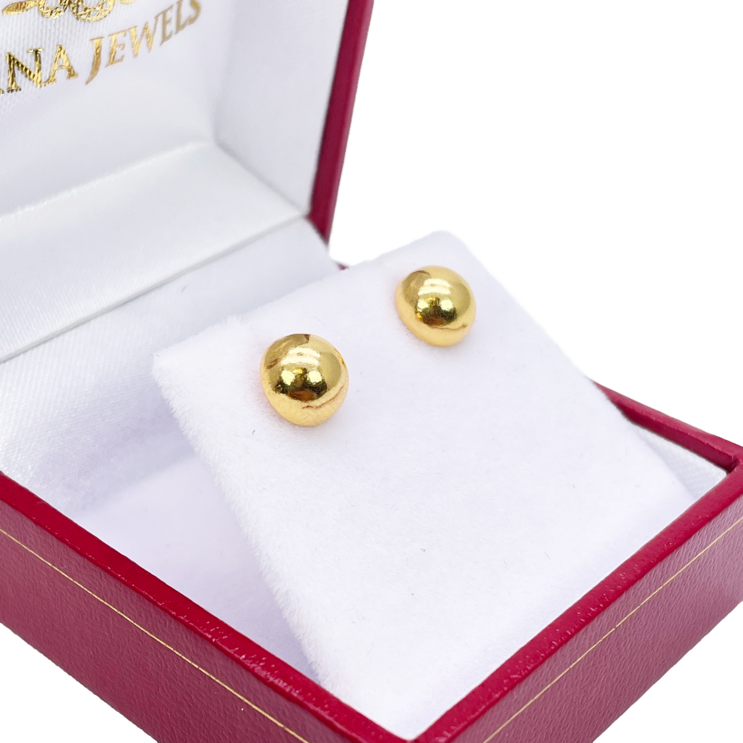 22ct Yellow Gold High Polished Plain Half Ball Stud Earrings 7mm