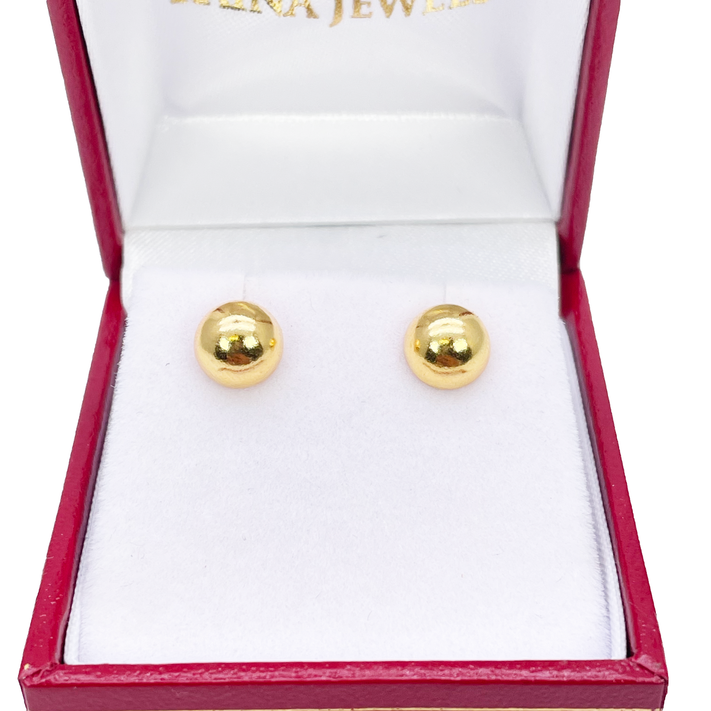 22ct Yellow Gold High Polished Plain Half Ball Stud Earrings 7mm