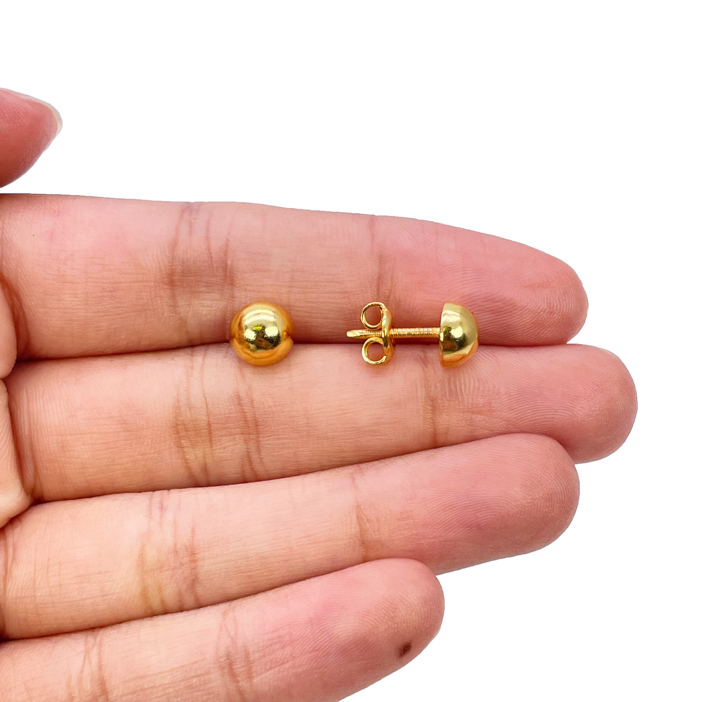 22ct Yellow Gold High Polished Plain Half Ball Stud Earrings 7mm