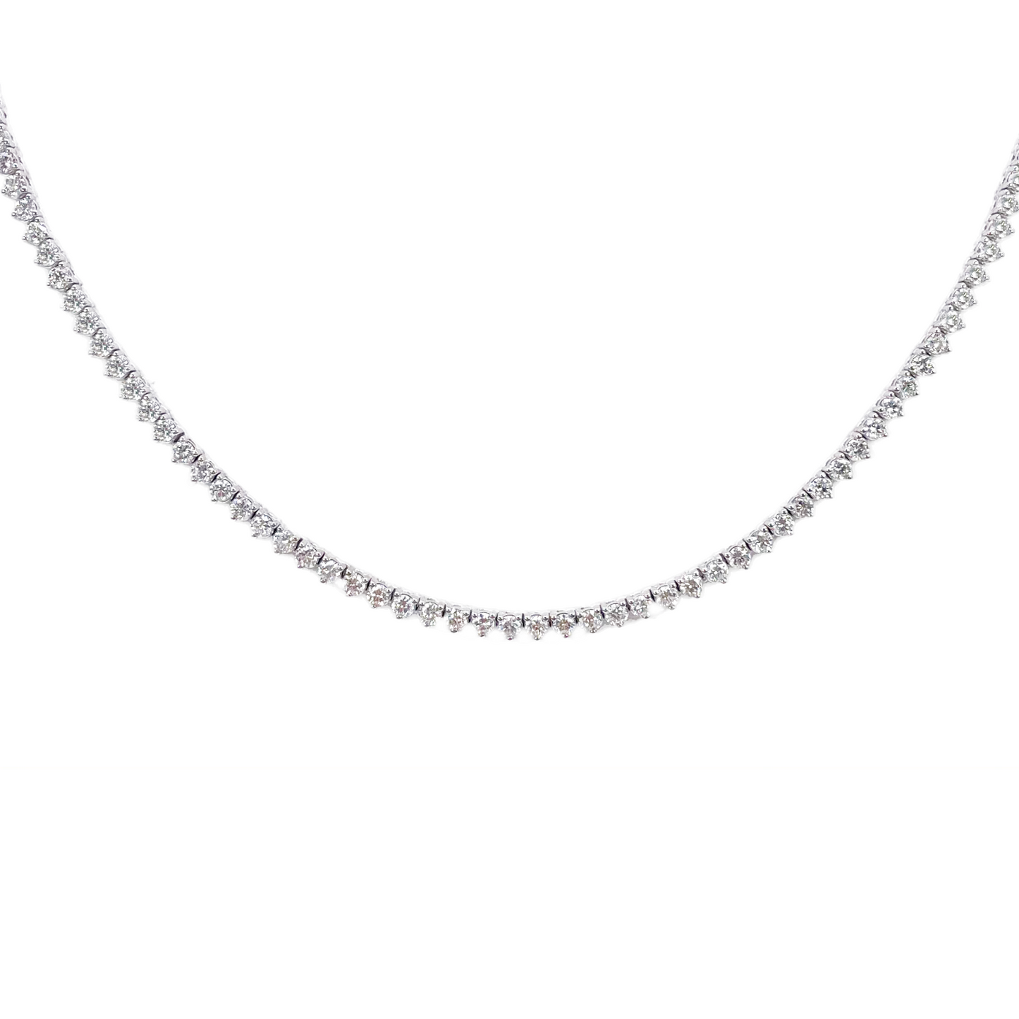 14ct White Gold Three Prong Natural  Diamond Tennis Necklace 5.96ct 17''inches