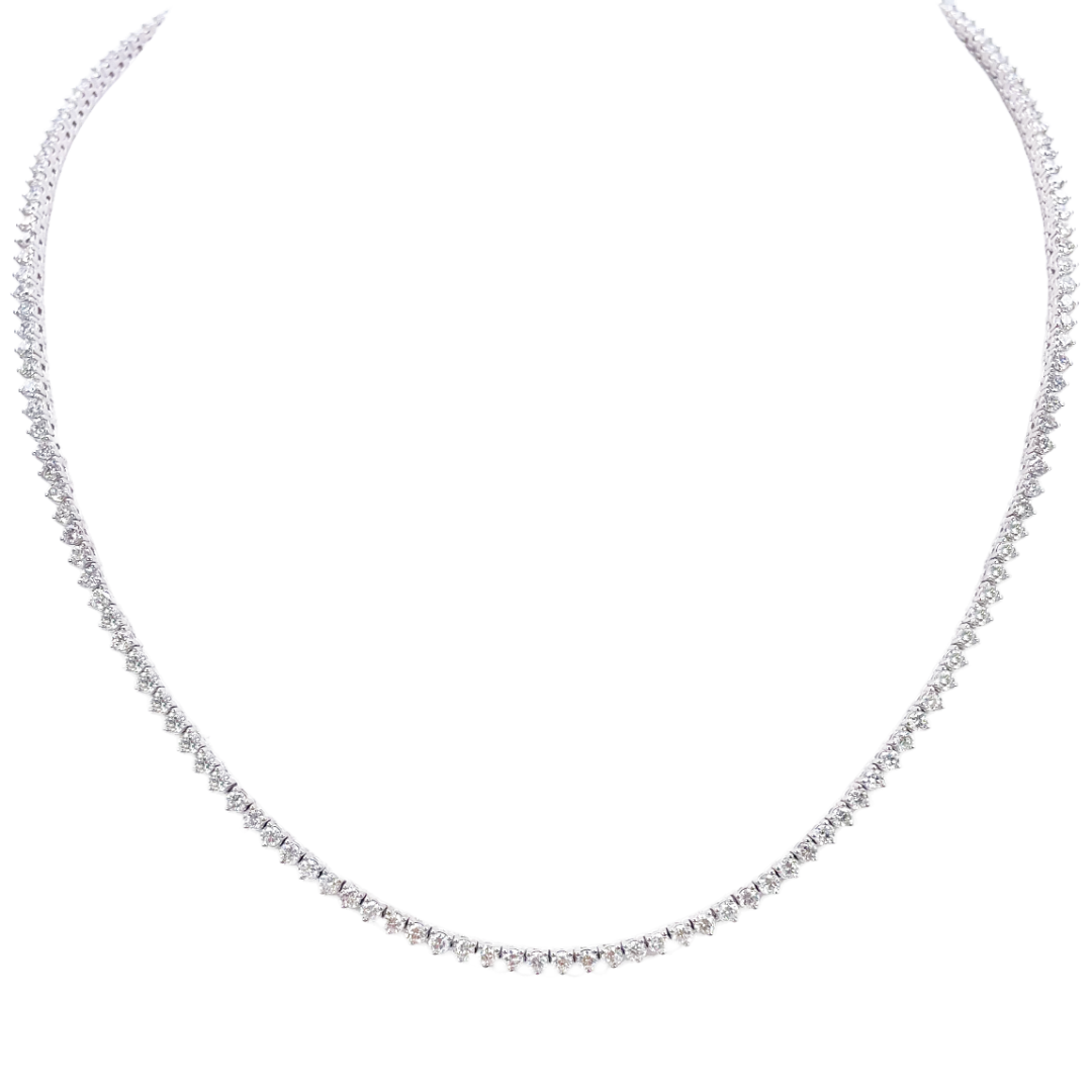 14ct White Gold Three Prong Natural  Diamond Tennis Necklace 5.96ct 17''inches