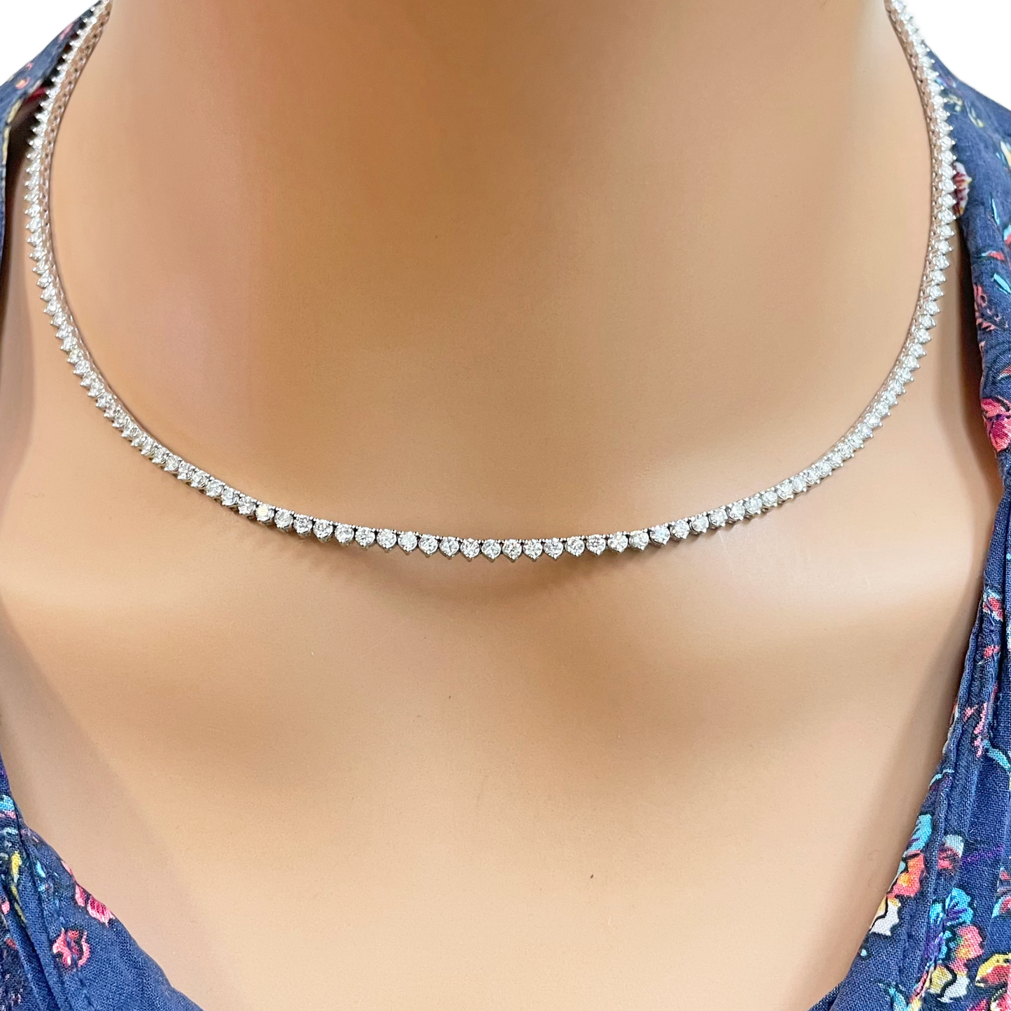 14ct White Gold Three Prong Natural  Diamond Tennis Necklace 5.96ct 17''inches