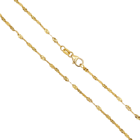 22ct Yellow Gold Shiny Diamond Cut Floral Necklace Chain 16