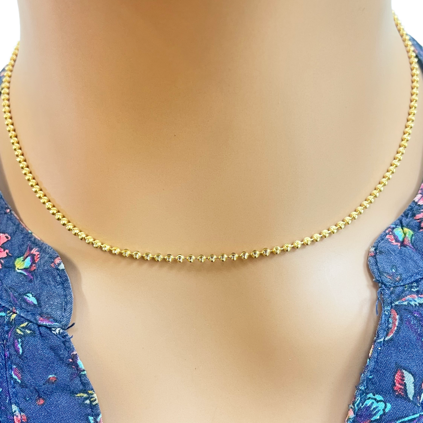 22ct Yellow Gold Diamond Cut Ball Beaded Necklace 16''inches