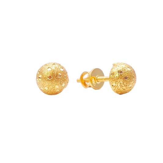 22ct Yellow Gold Matt Textured Sparkly Spotted Half Ball Stud Earrings 7.1mm