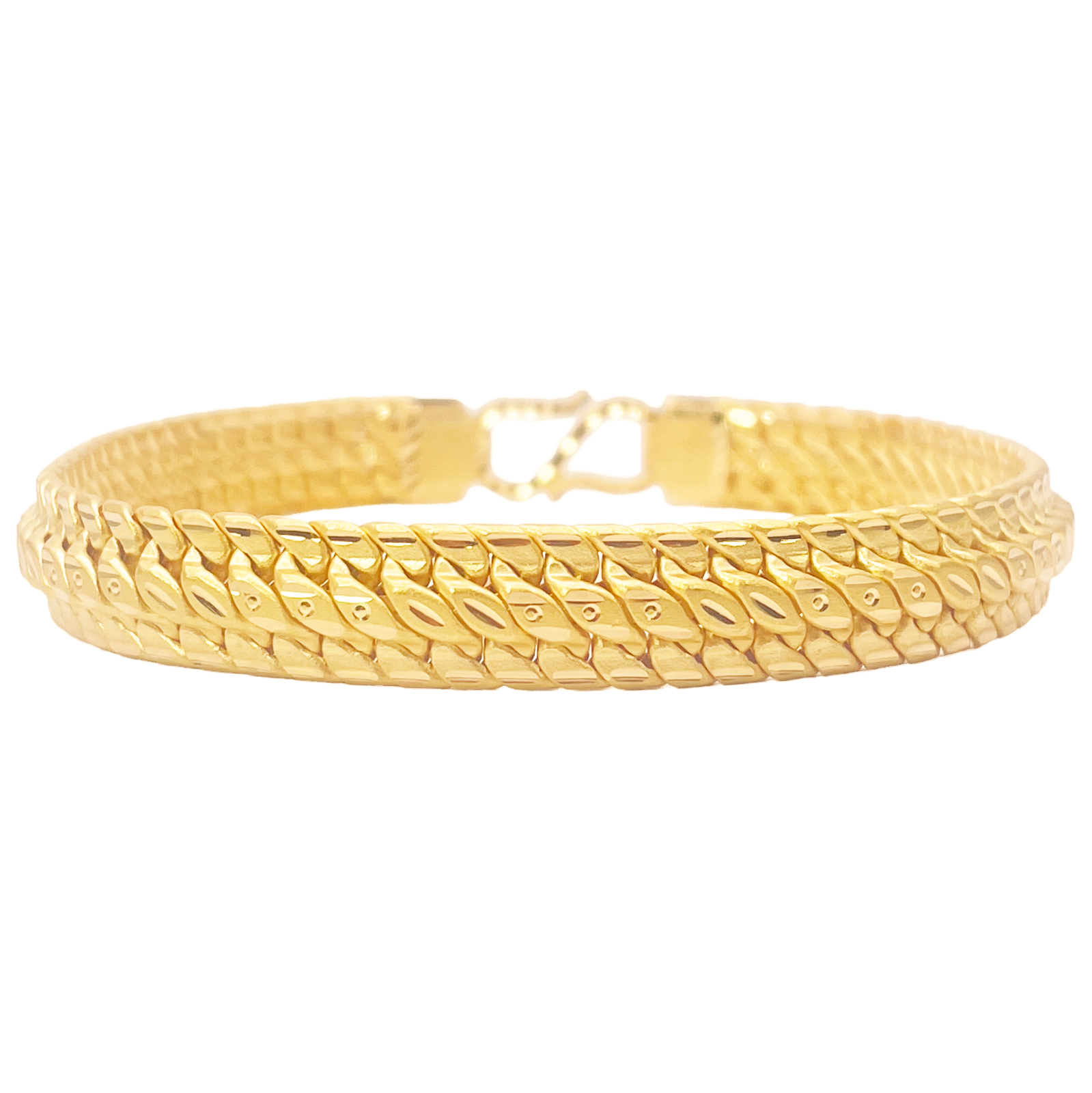 22ct Gold Cowboy Gents Diamond Cut Lightweight Bracelet 8.4 Inches 9mm Width 