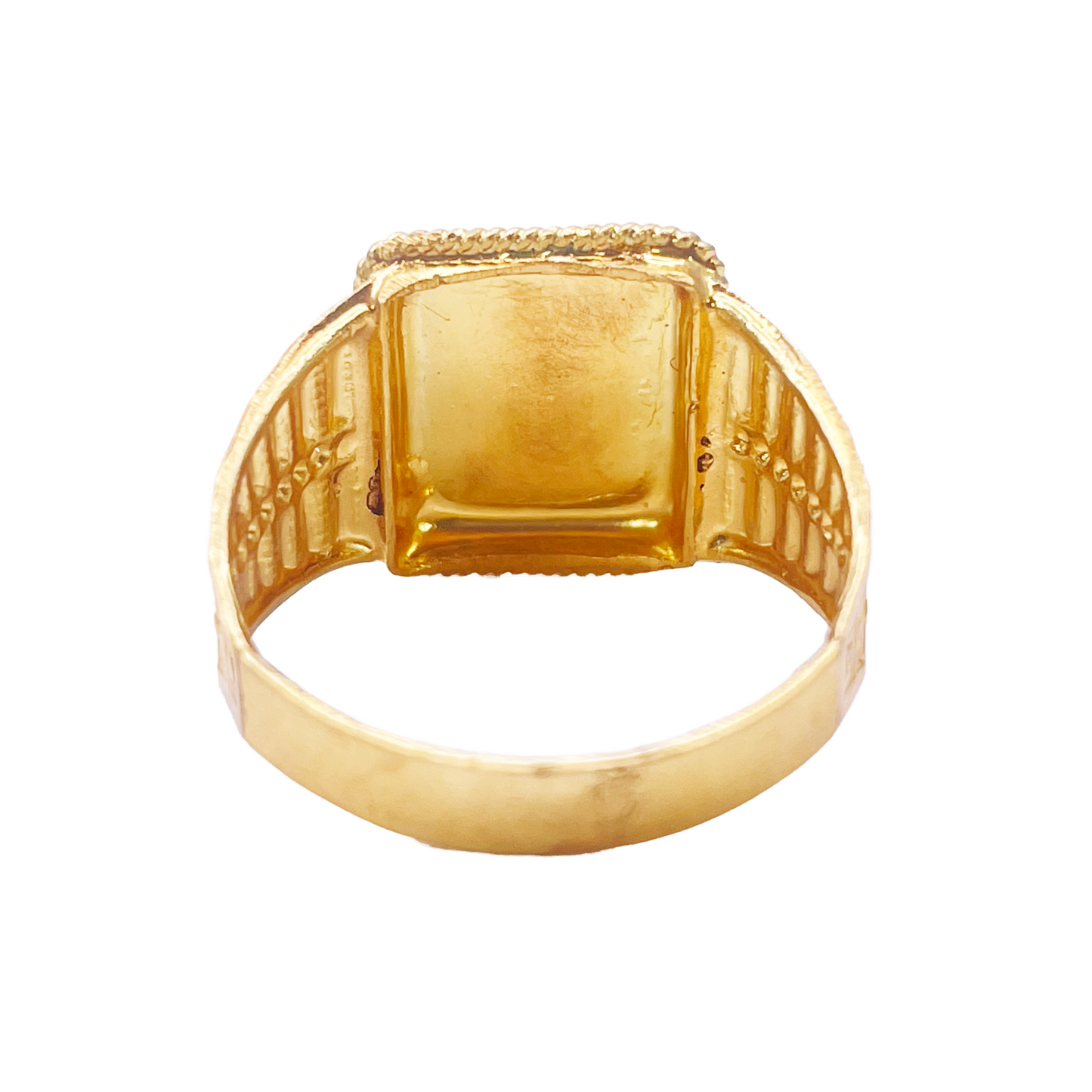 22ct Yellow Gold Floral Diamond Cut Men's Signet Ring