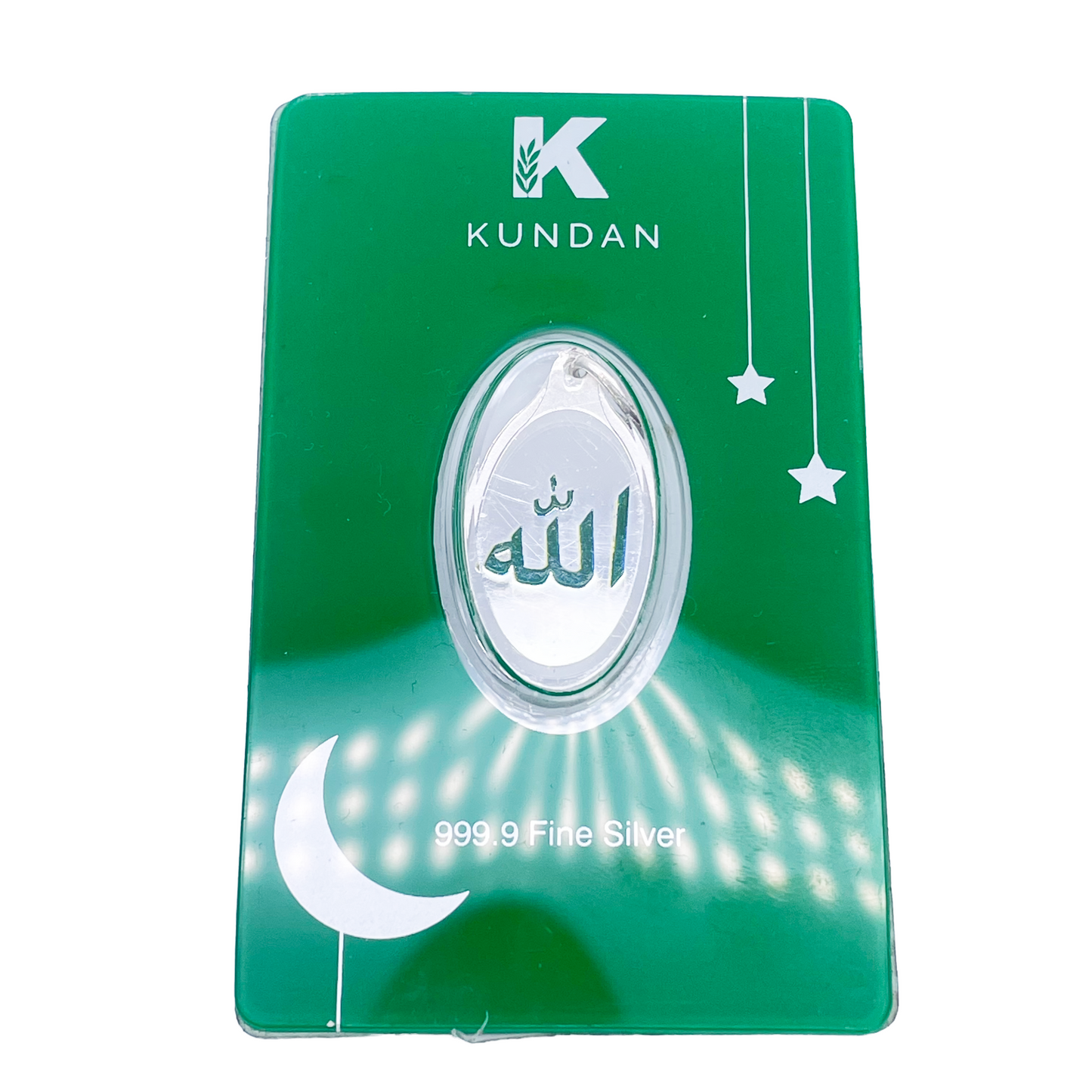 999.9 Pure Silver 5 Grams Green Coloured Allah Pendant Sealed Pack