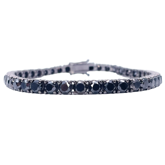 14ct Gold Black Diamond 4-Claw Tennis Bracelet 16.42ct 8''inches & 4.7mm Width