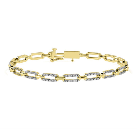 14ct Yellow Gold Paper Clip Diamond Bracelet 0.51ct, 7''inches & 3.8mm Width