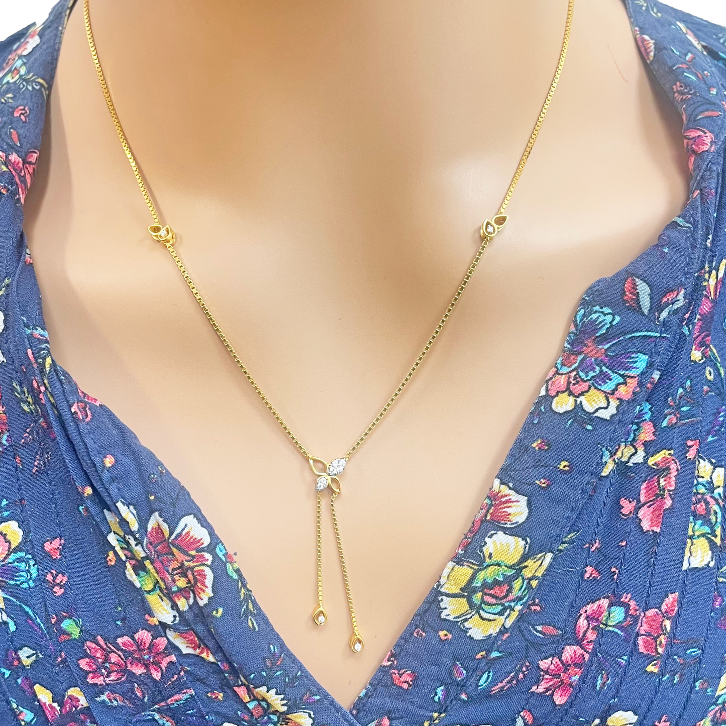 22ct Yellow Gold Elegant Floral Double Tassel Necklace 19'' inches