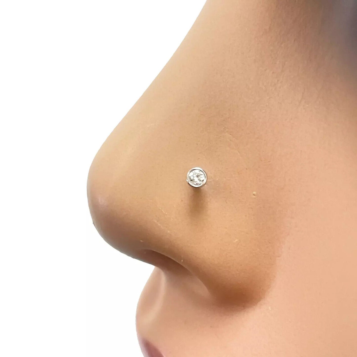 18ct Yellow & White Gold Diamond Bezel Nose Stud Pin 0.02ct