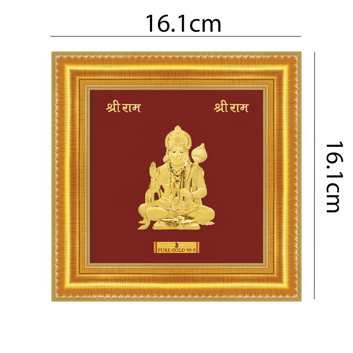 24ct Pure Gold Leaf Hanuman Frame 16.1 x 16.1cm
