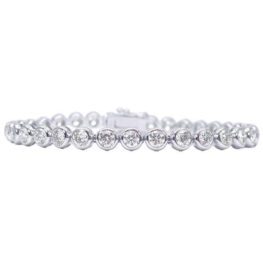 14ct White Gold Natural Diamond Bezel Tennis Bracelet 5.54ct 7inches