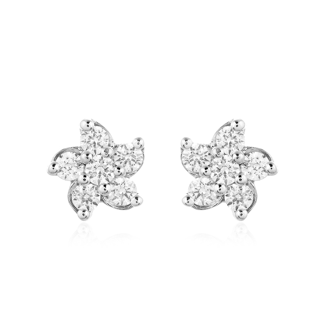 18ct White Gold Floral Round Diamonds Fancy Studs Earrings 0.25ct