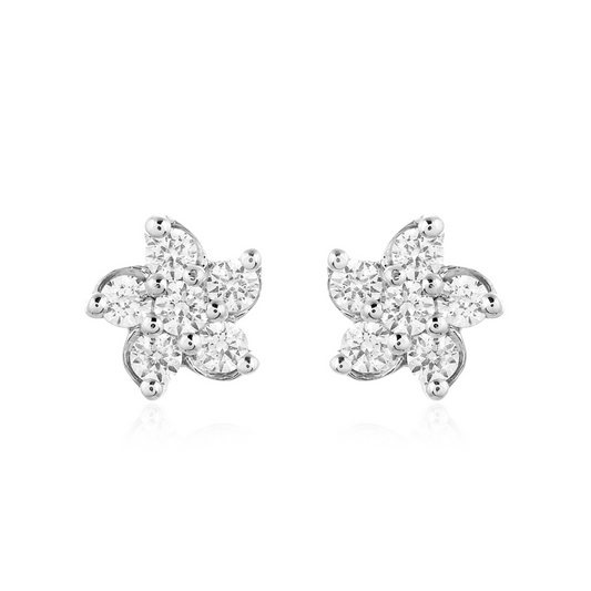 18ct White Gold Floral Round Diamonds Fancy Studs Earrings 0.25ct