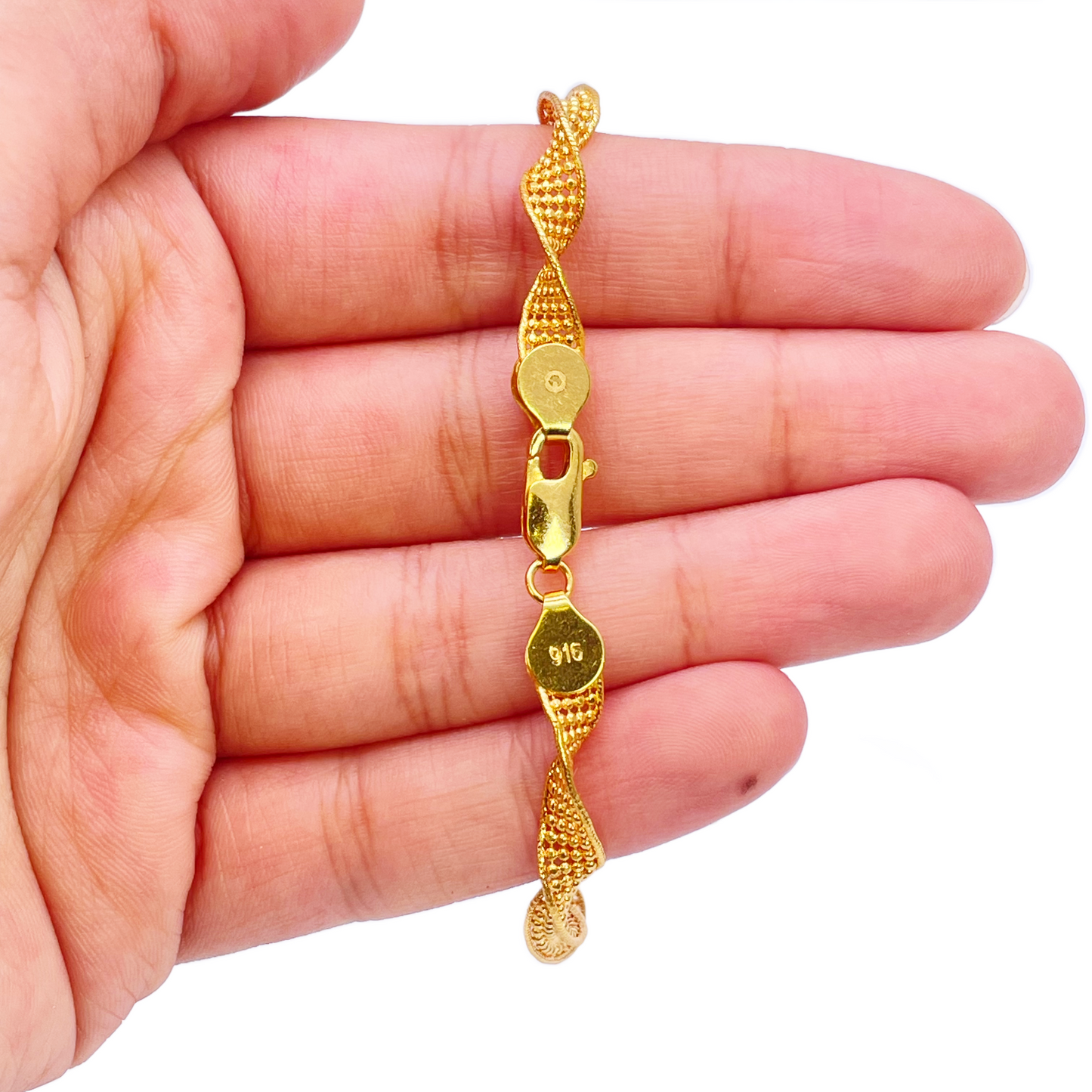 22ct Yellow Gold Twisted Mesh Bracelet 7 inches 5.2mm width