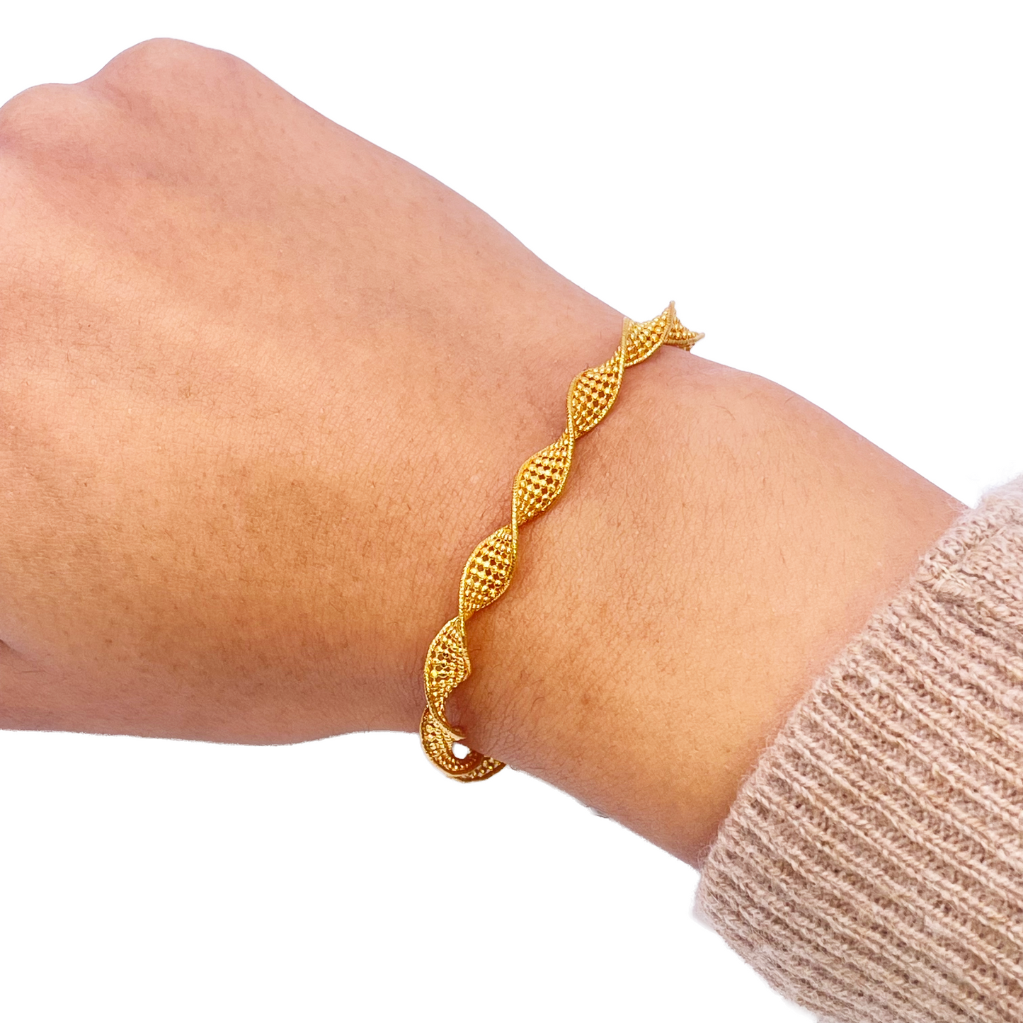 22ct Yellow Gold Twisted Mesh Bracelet 7 inches 5.2mm width