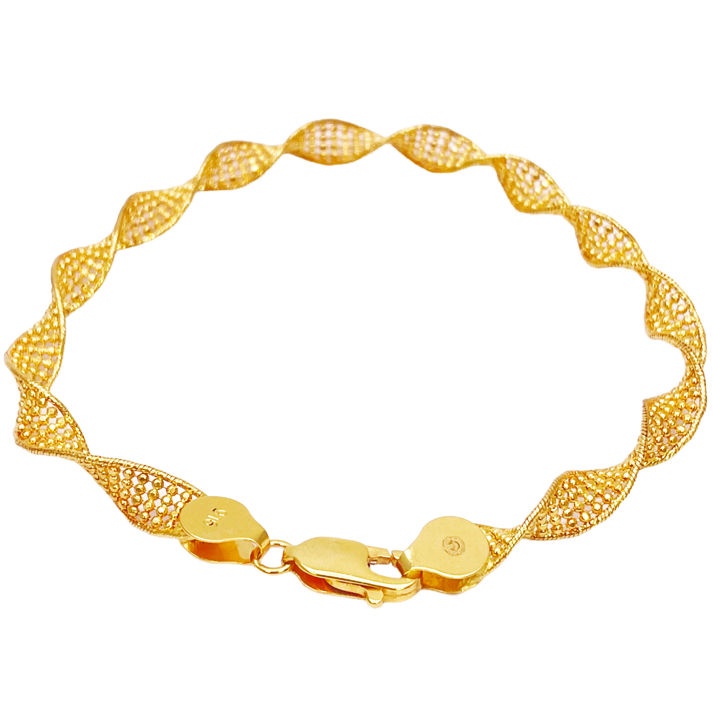 22ct Yellow Gold Twisted Mesh Bracelet 7 inches 5.2mm width