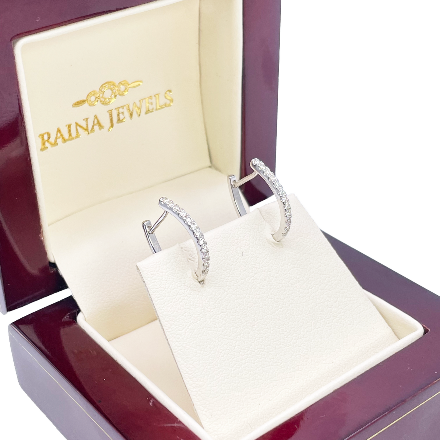 18ct White Gold Small Pave Diamond Hoop Earrings 0.20ct