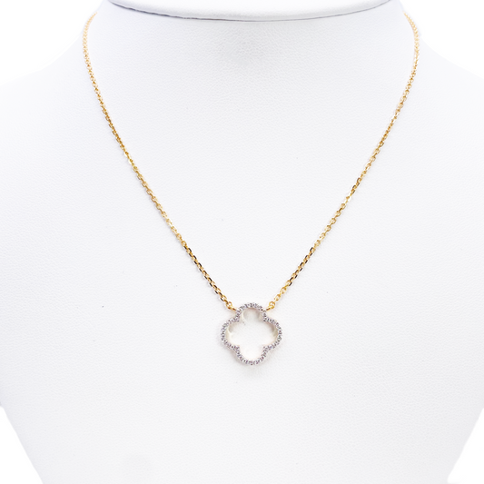 14ct Yellow Gold Elegant Open Flower Diamond Necklace 0.15ct 18 inches