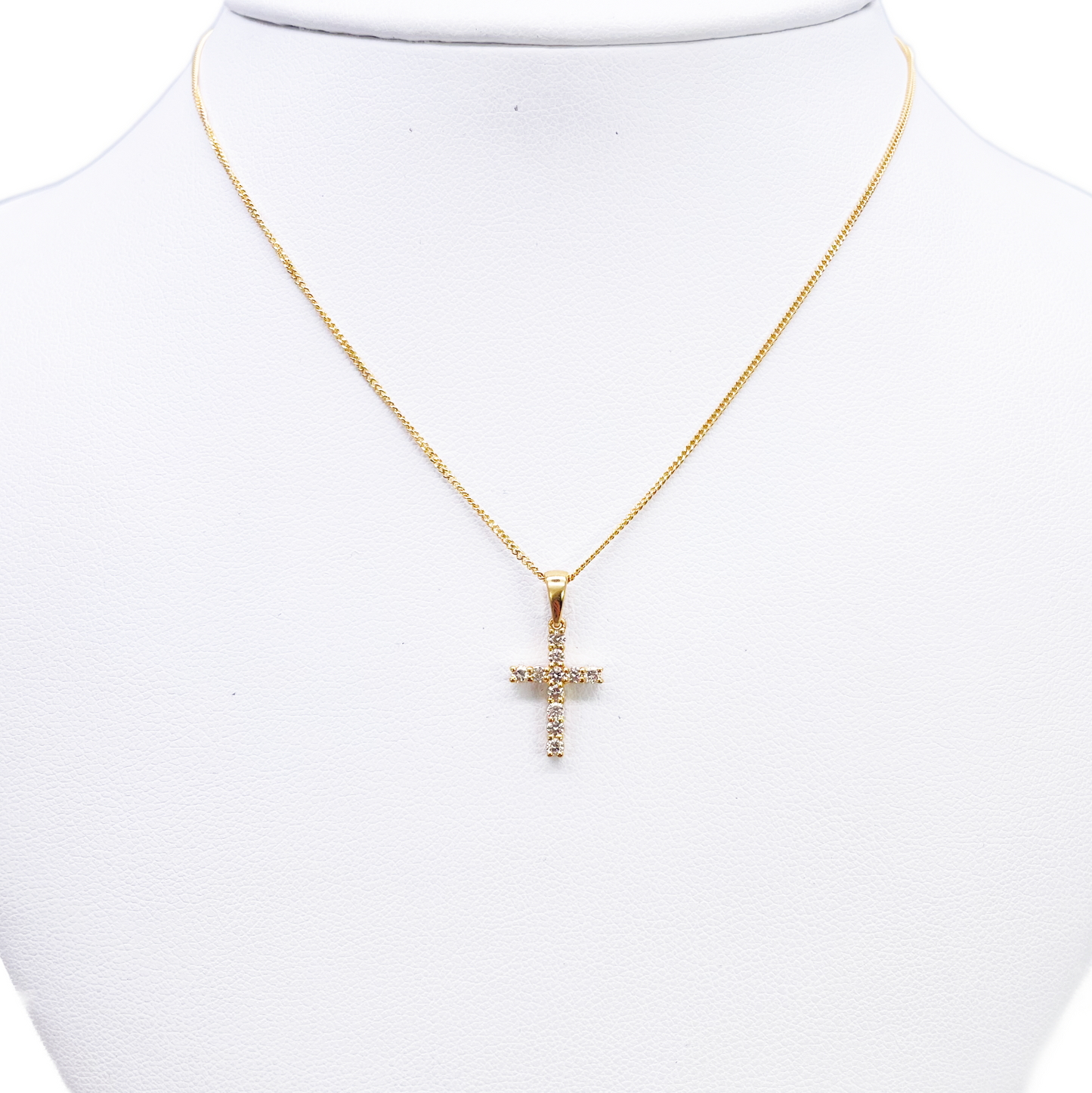 18ct White Or Yellow Gold Natural Diamond Prong Cross Pendant 0.24ct