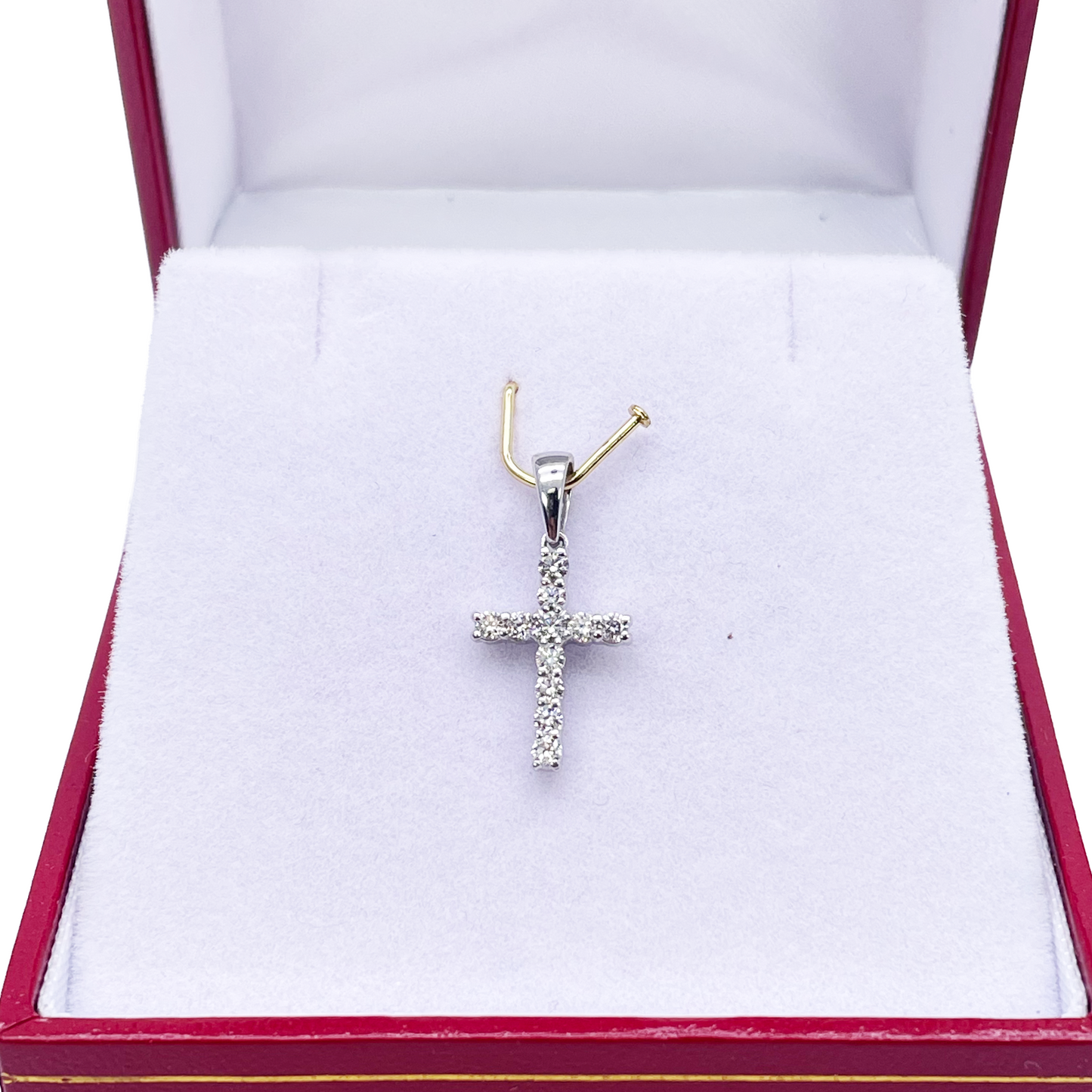 18ct White Or Yellow Gold Natural Diamond Prong Cross Pendant 0.24ct