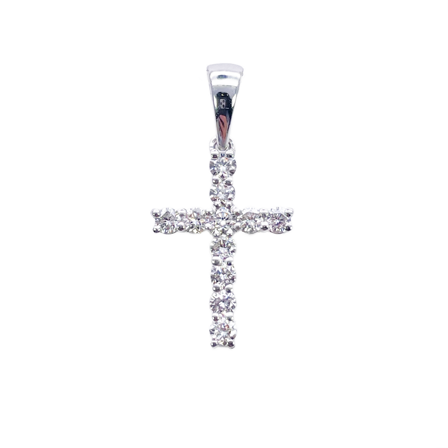 18ct White Or Yellow Gold Natural Diamond Prong Cross Pendant 0.24ct